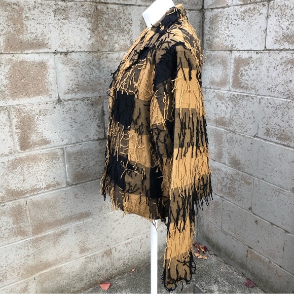 Kindred Spirit Fringed Checkered Hand Woven Shell Button Down - Picture 3 of 12